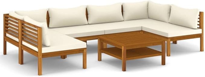 7 Piece Patio Lounge Set,Outdoor Garden Conversation Set,Patio Outdoor Set Suitable Suitable for Patio,Deck,Balcony,Garden with Cream Cushion Solid Acacia Wood