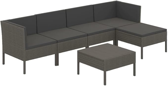 Patio Lounge Set with Cushions,Patio Furniture Sets,Patio Conversation Sets,Outdoor Furniture Sets,for Garden,Backyard,Outdoor,6 Piece Poly Rattan Gray