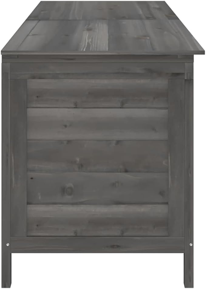 78" Anthracite Outdoor Storage Box Solid Fir Wood Deck Container Garden Cushion Chest with Ventilated Slatted Base for Patio Backyard Terrace