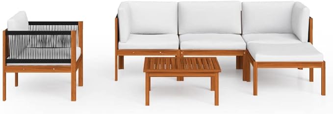Patio Lounge Set with Cushions,Outdoor Patio Furniture,Outdoor Chat Conversation Set,for Patio,Backyard,Garden,Outdoor,6 Piece Cream Solid Acacia Wood