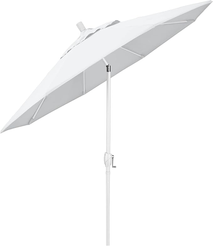 California Umbrella 7.5' Round Aluminum Market Umbrella, Crank Lift, Push Button Tilt, White Pole, White Olefin