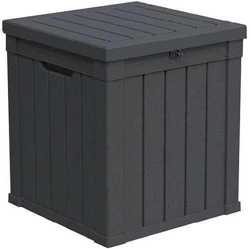 LAUSAINT HOME 50 Gallon Resin Deck Box, Package Delivery Box with Lockable Lid, Waterproof Outdoor Storage Box For Garden Tools, Patio Cushions(50 Gallon,Black)