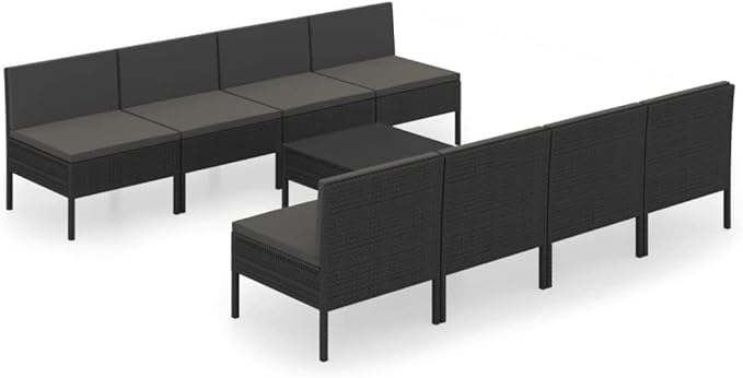 Patio Lounge Set with Cushions,Patio Furniture Sets,Patio Conversation Sets,Outdoor Furniture Sets,for Garden,Backyard,Outdoor,9 Piece Poly Rattan Black