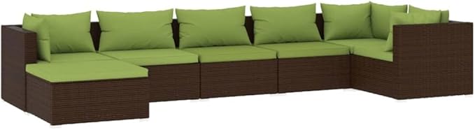 7 Piece Patio Lounge Set with Cushion, Piece Patio Set Outdoor Patio Sectional Patio Lounge Set Furniture Conversation Sets s Poly Rattan Brown