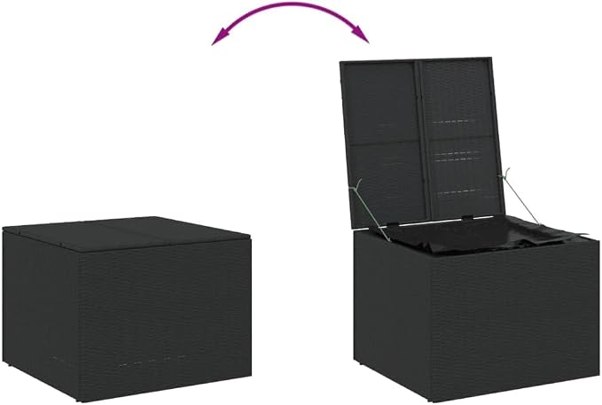 Wicker Patio Storage Box with PE Liner, Patio PE Rattan Storage Container, Outdoor Storage Box for Cushions, and Garden Tools, Black 76.9 Gal Poly Rattan,-916
