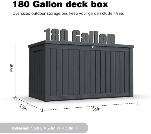 Outdoor Storage Box, Durable Deck Box with Side Handle and Lockable Lid, Deck Boxes Outdoor Waterproof, Large Patio Furniture for Poolside Accessories, Garden Tools, 180 Gallon