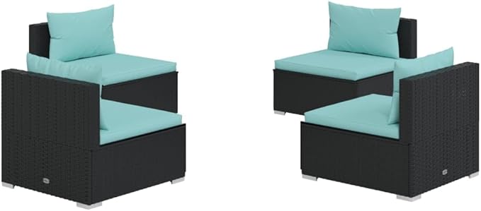 4 Piece Patio Lounge Set with Cushions Poly Rattan Black, Outdoor Dining Chairs, Outdoor Lounge Chairs, Outdoor Sofa Set, Furniture Conversation Set for Balcony, Yard