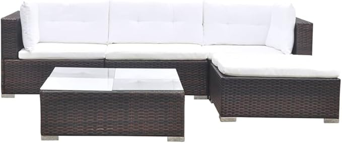 5 Piece Patio Lounge Set with Cushions, Outdoor Sofa Sets Outdoor Dining Sets Patio Conversation Set Porch Furniture Set for Poolside Exhibition Negotiation Area Piazza Poly Rattan Brown