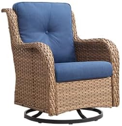 HUMMUH Outdoor Swivel Rocker PE Wicker Patio Chairs Set of 2, Rattan Rocking Chair Furniture Set (Yellow,Blue)