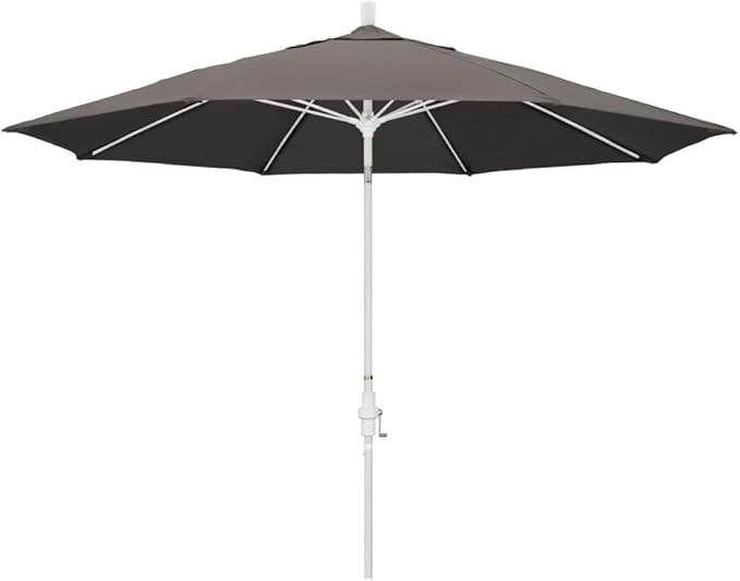 California Umbrella 11' Rd. Fiberglass Rib Patio Umbrella, Crank Lift, Collar Tilt, White Pole, Taupe