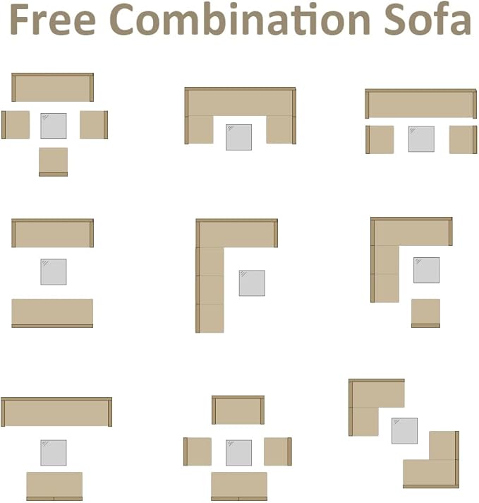 FIZZEEY 7 PCs Outdoor Patio Furniture PE Wicker Rattan Sectional Conversation Sofa Sets, Khaki