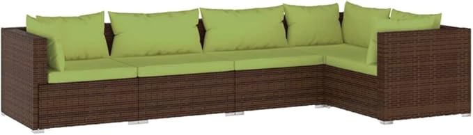 5 Piece Patio Lounge Set with Cushion, Furniture Conversation Sets Piece Patio Set Patio Lounge Set Outdoor Patio Sectional s Poly Rattan Brown