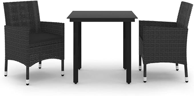 Patio Dining Set with Cushions,Patio Lounge Set,Outdoor Table and Chairs Set,Terrace Conversation Set Furniture,Outdoor Furniture,for Garden,Backyard,3 Piece Poly Rattan and Glass