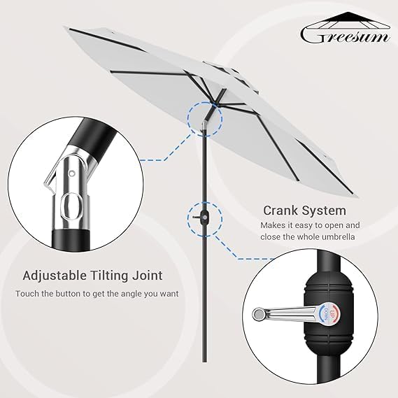 Greesum 9FT Patio Umbrella, Outdoor Table Umbrella with Push Button Tilt, Crank and 8 Sturdy Ribs for Garden, Lawn, Backyard & Pool