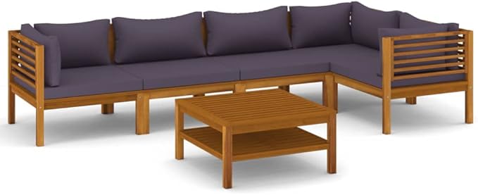 Patio Lounge Set with Cushion,Patio Furniture Sets,Patio Conversation Sets,Outdoor Furniture Sets,for Garden,Backyard,Outdoor,6 Piece Solid Acacia Wood
