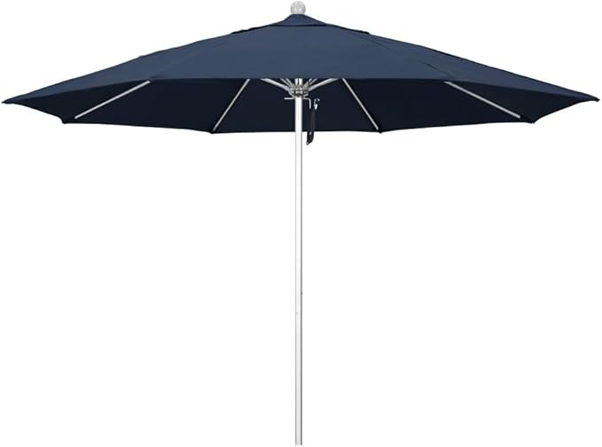 California Umbrella 11' Rd. Venture Series Contract Grade Patio Umbrella, Pulley Open, Silver Finish, Sunbrella Indigo