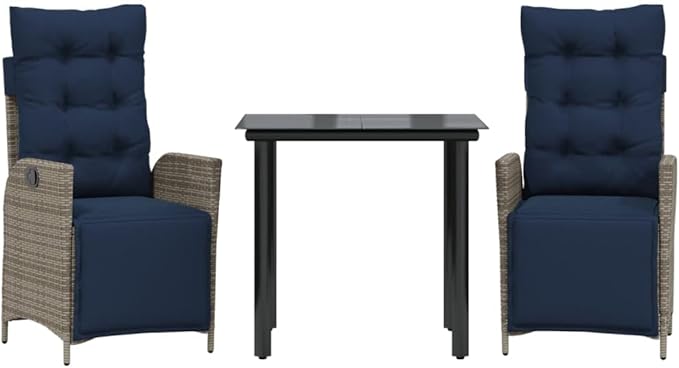 Backyard Furniture Patio Conversation Sets Outdoor Seating 3 Piece Patio Dining Set with Cushions Gray Poly Rattan Suitable for Gardens, Balconies, Decks