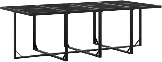 13 Piece Patio Dining Set with Cushions Black Textilene Outdoor Garden Furniture Table Seats Stackable for Backyard Al Fresco Dining Relaxing Tempered Glass Top