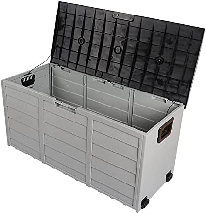 75 Gallon Resin Deck Storage Box, Waterproof Outdoor Garden Deck Bin Patio Storage Deck Box with 2 Wheels, Outdoor Storage Container Furniture for Patio, Pool, Garden, Garage,Porch, Backyard (Black)