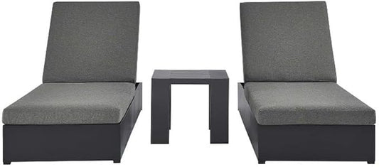 Modway Tahoe Aluminum Outdoor Patio Set of 2 Chaise Side Gray Charcoal, 3-Piece Set of Pool Lounge Chairs and Accent Table for Backyard Furniture