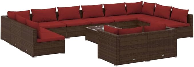 13 Piece Patio Lounge Set with Cushion, Furniture Conversation Sets Piece Patio Set Outdoor Patio Sectional Patio Lounge Set s Brown Poly Rattan
