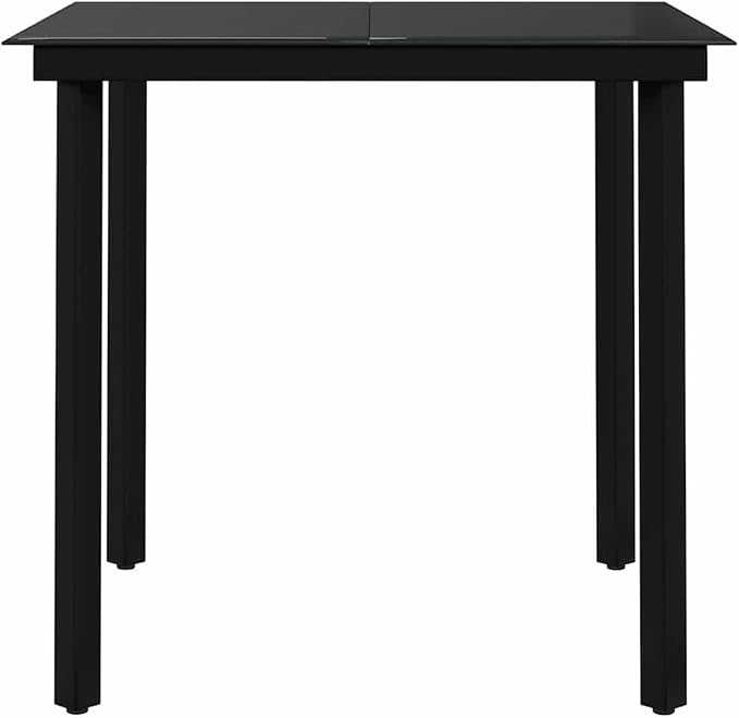 3 Piece Patio Dining Set Black Outdoor Rattan Dining Table with Glass Top and 2 Chairs, Powder-Coated Steel Frame Waterproof Furniture for Garden, Balcony, Backyard, Deck Entertaining