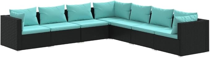 7 Piece Patio Lounge Set with Cushion, Outdoor Patio Sectional Furniture Conversation Sets Piece Patio Set Patio Lounge Set s Poly Rattan Black