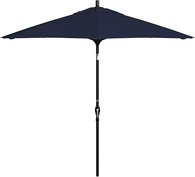 California Umbrella 9' Round Aluminum Market Umbrella, Crank Lift, Push Button Tilt, Black Pole, Navy Blue Olefin