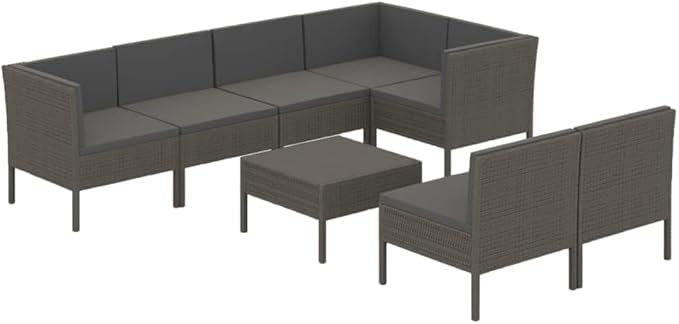 Patio Lounge Set with Cushions,Patio Furniture Sets,Patio Conversation Sets,Outdoor Furniture Sets,for Garden,Backyard,Outdoor,8 Piece Poly Rattan Gray