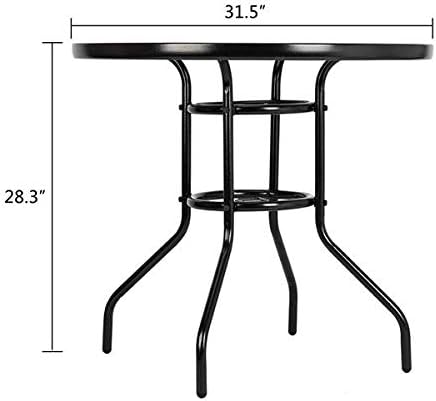 Patio Table, Outdoor Bistro Table w/Tempered Glass Top & Sturdy Metal Frame, Patio Dining Table Coffee Table for Garden, Balcony, Poolside Outdoor Table for Balcony 31.5" L x 31.5" W x 27.56" H