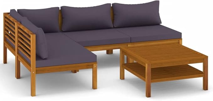 Patio Lounge Set with Cushion,Patio Furniture Sets,Patio Conversation Sets,Outdoor Furniture Sets,for Garden,Backyard,Outdoor,5 Piece Solid Acacia Wood