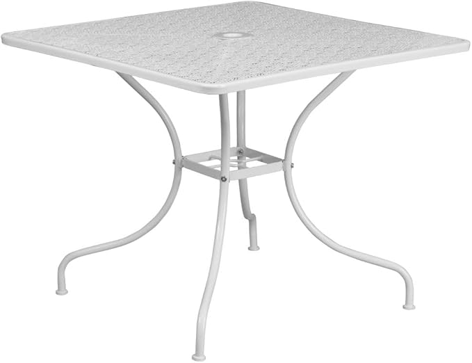 Flash Furniture Oia Commercial Grade 35.5" Square White Indoor-Outdoor Steel Patio Table Set with 4 Round Back Chairs