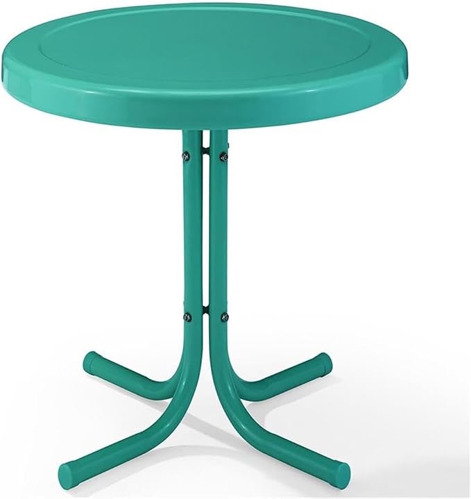 Pemberly Row Modern Steel Patio End Table, 22" W x 22" D x 18.9" H, Turquoise Gloss Finish, Weatherproof Powder-Coated, Retro Outdoor Furniture for Balcony, Porch, or Small Patio Spaces