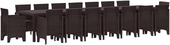 Afuera Living 7-Piece Poly Rattan Patio Dining Set, Brown Finish, Cushioned Seats, Modern Style Weather-Resistant Outdoor Garden Table and Chairs, Spacious 157.5 x 39.4 in Design