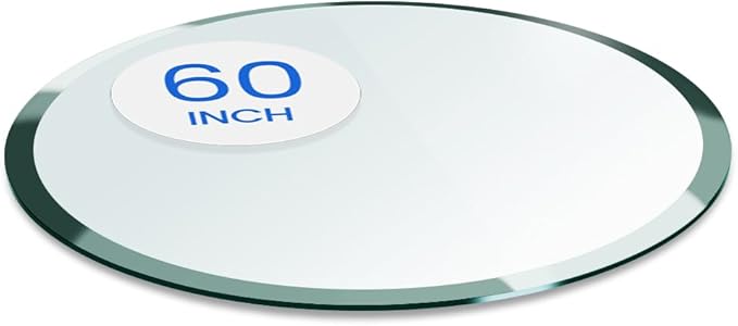 Dulles Glass 60 inch Round Glass Table Top - Tempered - 1/4" Thick Glass Surface, Safe Beveled Edge, Multipurpose for Dining Table, Patio, Coffee and End Table
