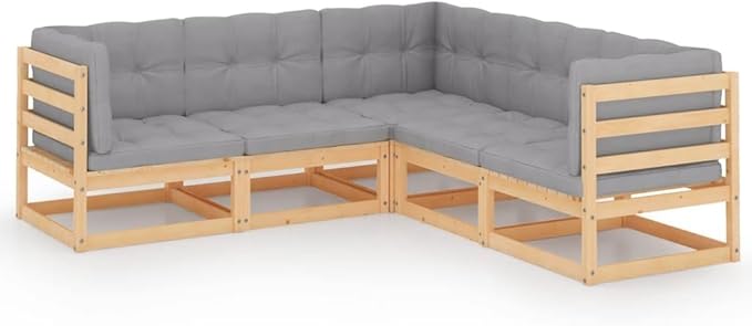 5 Piece Patio Lounge Set with Cushions, Outdoor Sofa Sets Porch Furniture Set Outdoor Dining Sets Patio Conversation Set for Exhibition Garden Poolside Piazza Solid Wood Pine