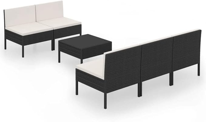 Patio Lounge Set with Cushions,Patio Furniture Sets,Patio Conversation Sets,Outdoor Furniture Sets,for Garden,Backyard,Outdoor,6 Piece Poly Rattan Black