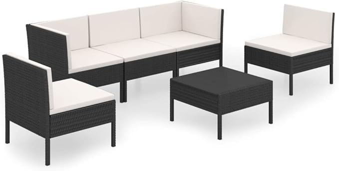 6 Piece Patio Lounge Set with Cushions,Patio Sofa,Outdoor Daybed,Patio Seating,Outdoor Furniture Sets,Patio Conversation Sets,Modern Set,Outdoor Patio Chairs,Patio Furniture Set, Poly Rattan Black