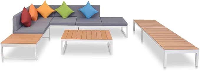Patio Lounge Set with Cushions,Outdoor Patio Furniture,Conversation Furniture,Patio Furniture Sets,for Terrace,Garden,Backyard,5 Piece Aluminum and WPC
