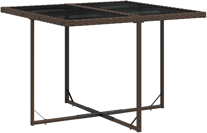 9-Piece Patio Dining Set with Cushions Brown and Black PE Rattan Outdoor Furniture Set for Garden Backyard Balcony Porch, Foldable Chairs with Tempered Glass Table