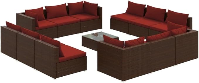 13 Piece Patio Lounge Set with Cushion, Furniture Conversation Sets Patio Lounge Set Piece Patio Set Outdoor Patio Sectional s Poly Rattan Brown