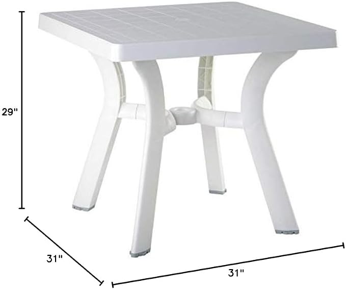 Compamia Viva 31" Resin Square Patio Dining Table in White, Commercial Grade