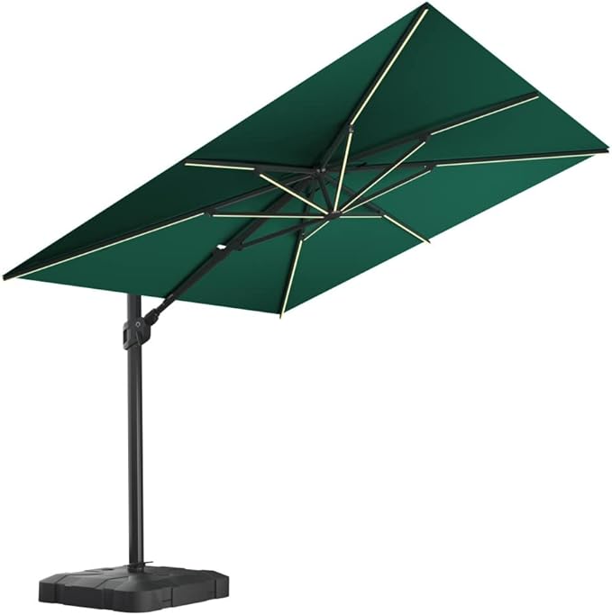 Midtown Umbrellas 9x9 Ft Outdoor Cantilever Patio Umbrella w/Sunbrella Chartres Silk Fabric - Tilt 360° Rotate Offset Patio Umbrella, Deck Patio Umbrella, Backyard Umbrella & Garden Umbrella - Black Frame