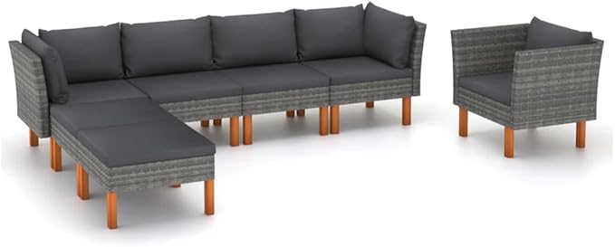 Patio Lounge Set,Patio Furniture Sets,Patio Conversation Sets,Outdoor Furniture Sets,for Garden,Backyard,Outdoor,7 Piece Poly Rattan and Eucalyptus Wood Gray