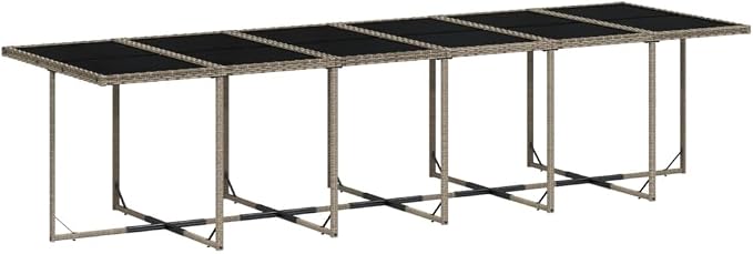 13 Piece Patio Dining Set with Cushions Gray Poly Rattan Outdoor Table and 12 Chairs for Garden Backyard Deck Entertaining, Tempered Glass Top, Foldable Seats, Removable Covers