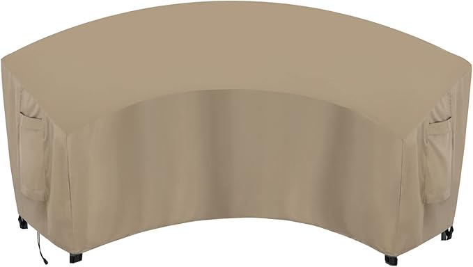 OutdoorLines Waterproof Curved Outdoor Sectional Cover - UV Resistant Windproof Patio Sectional Sofa Covers for Deck, Lawn and Backyard, Heavy Duty Furniture Covers (90Lx34Dx32Hx46FL, Camel)