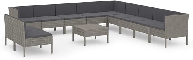 12 Piece Patio Lounge Set with Cushions,Patio Sofa,Outdoor Daybed,Outdoor Furniture Sets,Patio Seating,Patio Conversation Sets,Modern Set,Patio Furniture Set,Front Porch Furniture, Poly Rattan Gray