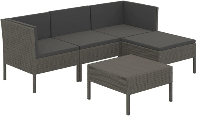 Patio Lounge Set with Cushions,Patio Furniture Sets,Patio Conversation Sets,Outdoor Furniture Sets,for Garden,Backyard,Outdoor,5 Piece Poly Rattan Gray