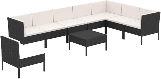 9 Piece Patio Lounge Set with Cushions,Patio Sofa,Outdoor Daybed,Patio Seating,Outdoor Furniture Sets,Patio Conversation Sets,Modern Set,Outdoor Patio Chairs,Patio Furniture Set,Poly Rattan Black