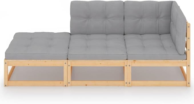 3 Piece Patio Lounge Set with Cushions, Outdoor Dining Sets Sectional Sofa Outdoor Sofa Sets Patio Conversation Set for Negotiation Area Garden Poolside Exhibition Solid Wood Pine